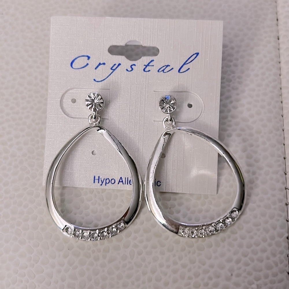 Door Knocker Dangle Earrings Crystals Silver Hypoallergenic Glam Lead Free